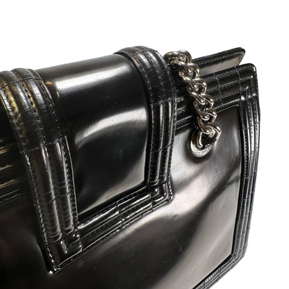 Used CHANEL Patent Leather Boy Shopping Tote Tote Bag Black PHW