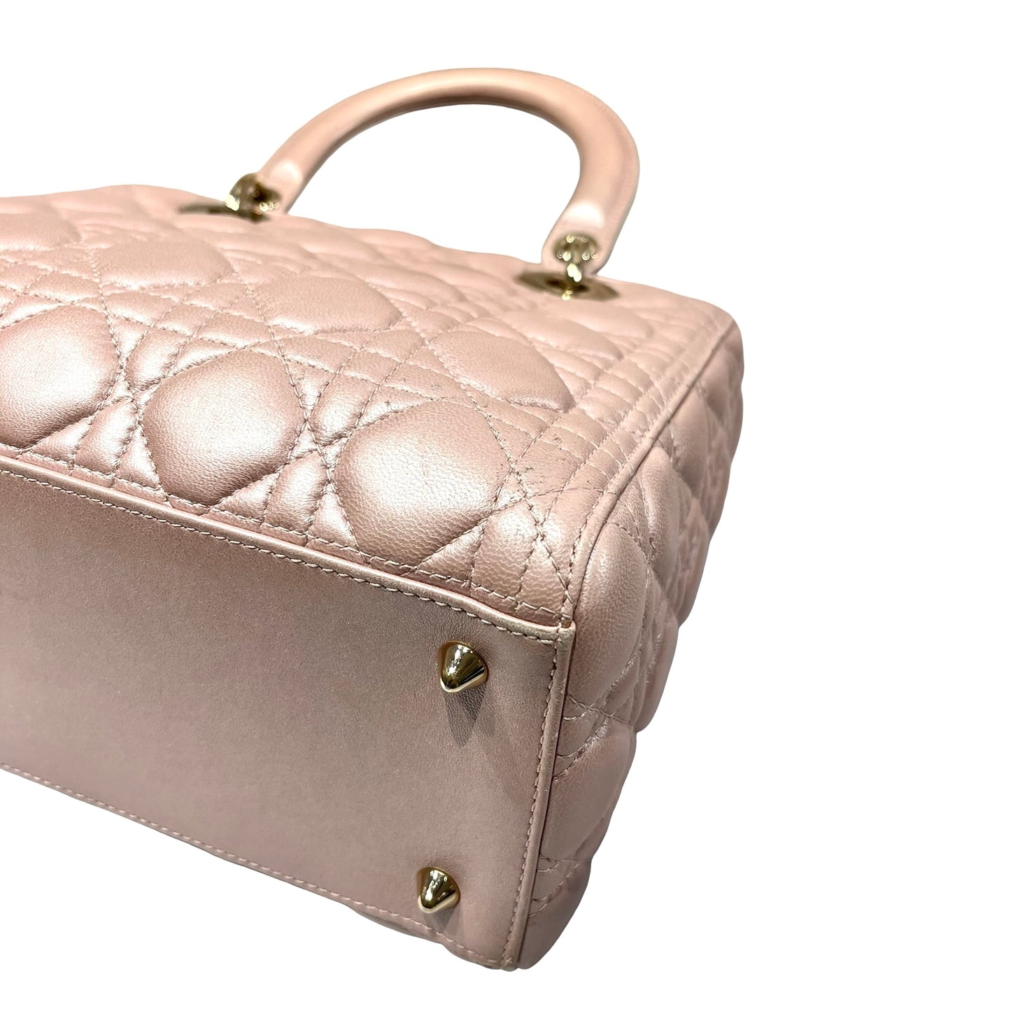 Used DIOR Lambskin Leather Lady Dior Medium Shoulder Bag Pink