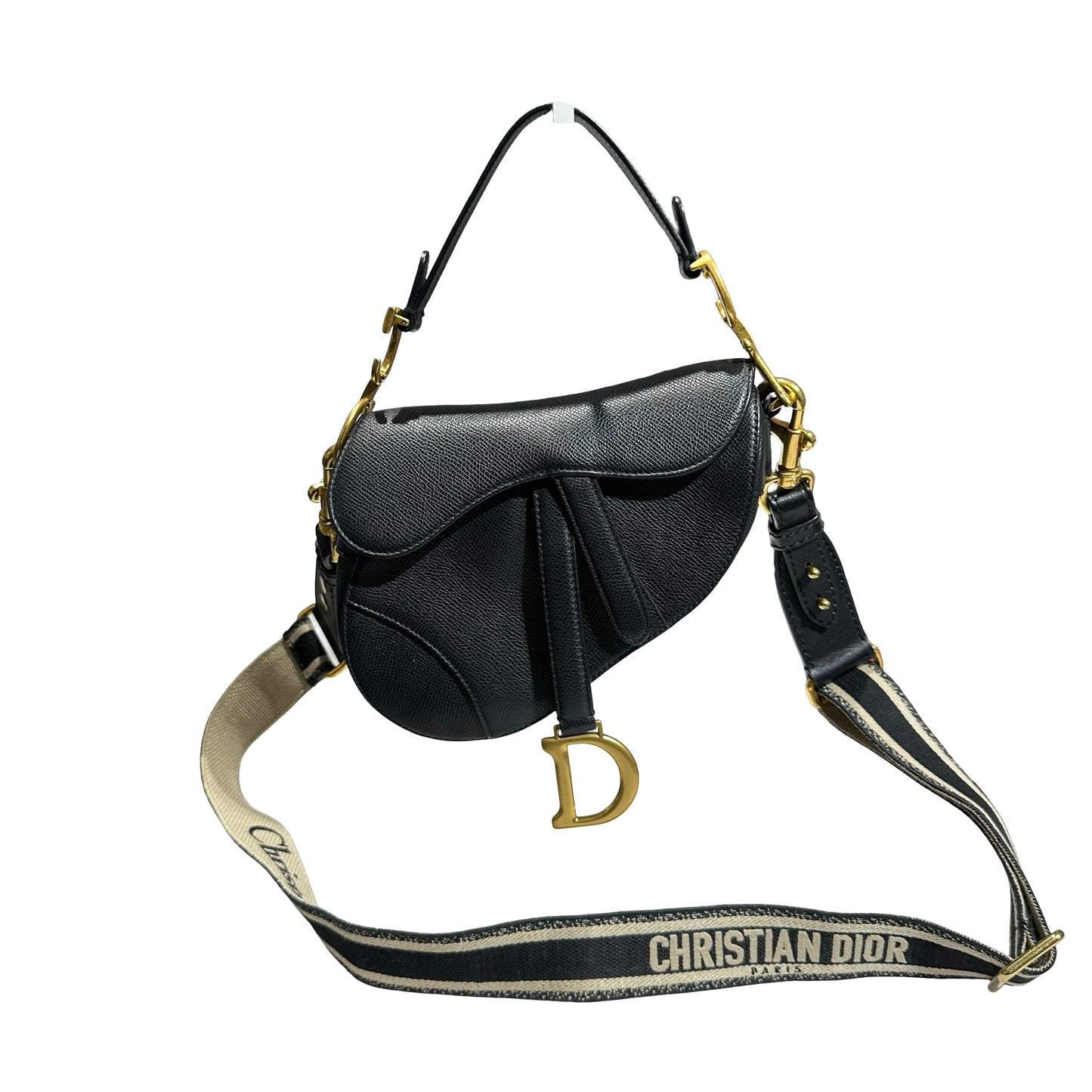 Used DIOR Calfskin Leather Saddle Mini Shoulder Bag Black GHW