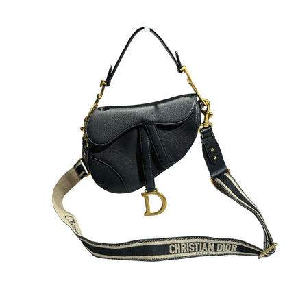 Used DIOR Calfskin Leather Saddle Mini Shoulder Bag Black GHW