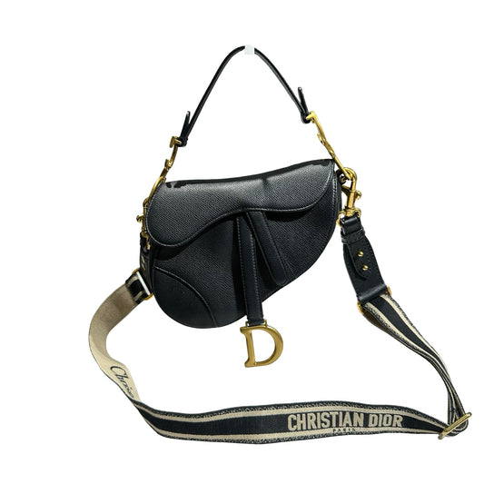 Used DIOR Calfskin Leather Saddle Mini Shoulder Bag Black GHW