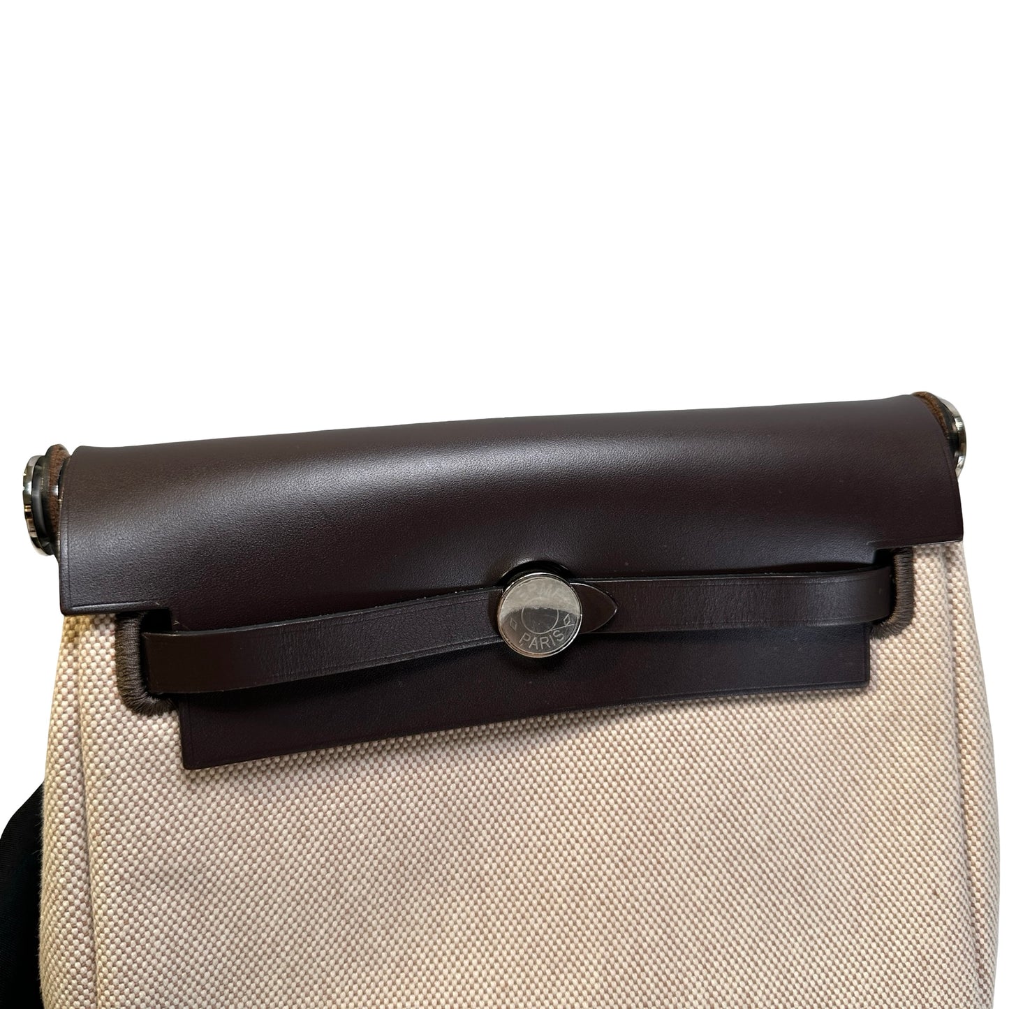 Used HERMES Canvas Leather Mini Herbag Handbag Beige Brown
