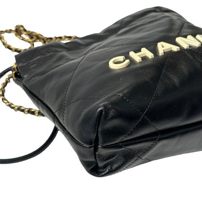 Used CHANEL Shiny Calfskin Mini 22 Shoulder Bag Black GHW
