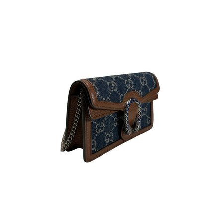 Used GUCCI GG Supreme Denim Dionysus Shoulder Bag Blue Brown