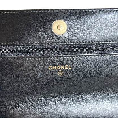 Used CHANEL Matelasse Quilted Lambskin Wallet On Chain Wallet on chain Black Gold