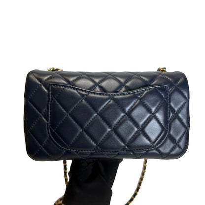 Used CHANEL Quilted Lambskin Classic Flap Chain shoulder bag Navy Blue