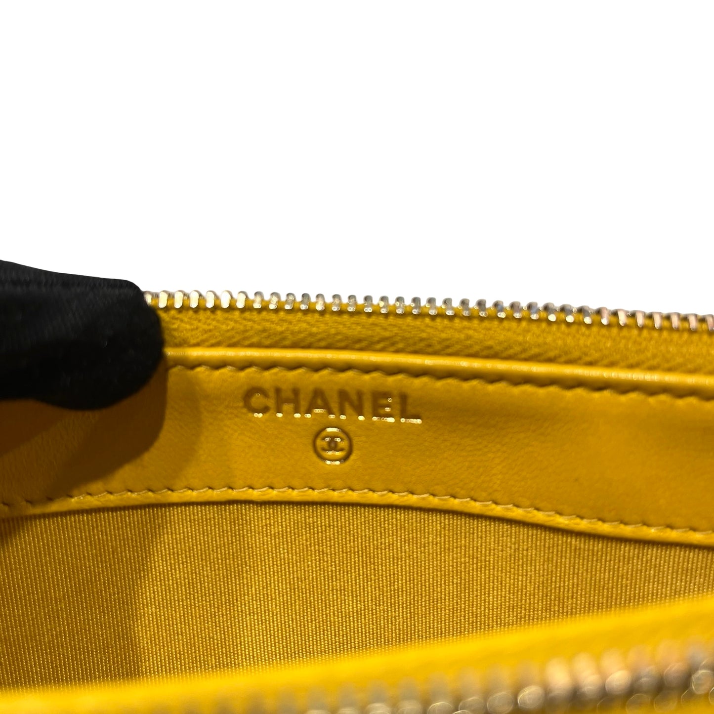 Used CHANEL Lambskin Leather Clutch Yellow GHW