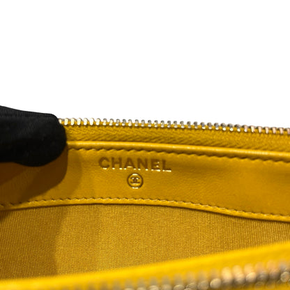 Used CHANEL Lambskin Leather Clutch Yellow GHW