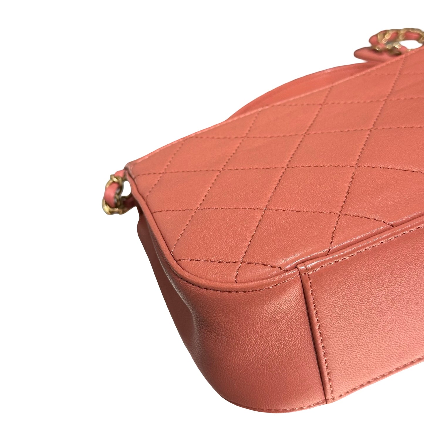 Used CHANEL Calfskin Leather Flap Cross Body Bag Pink GHW