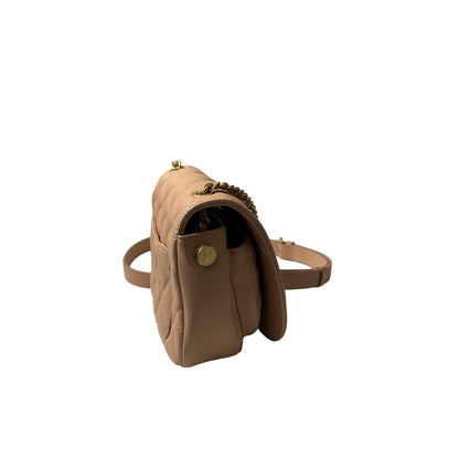 Used CHANEL Calfskin Leather 21S Messenger Bag Beige GHW