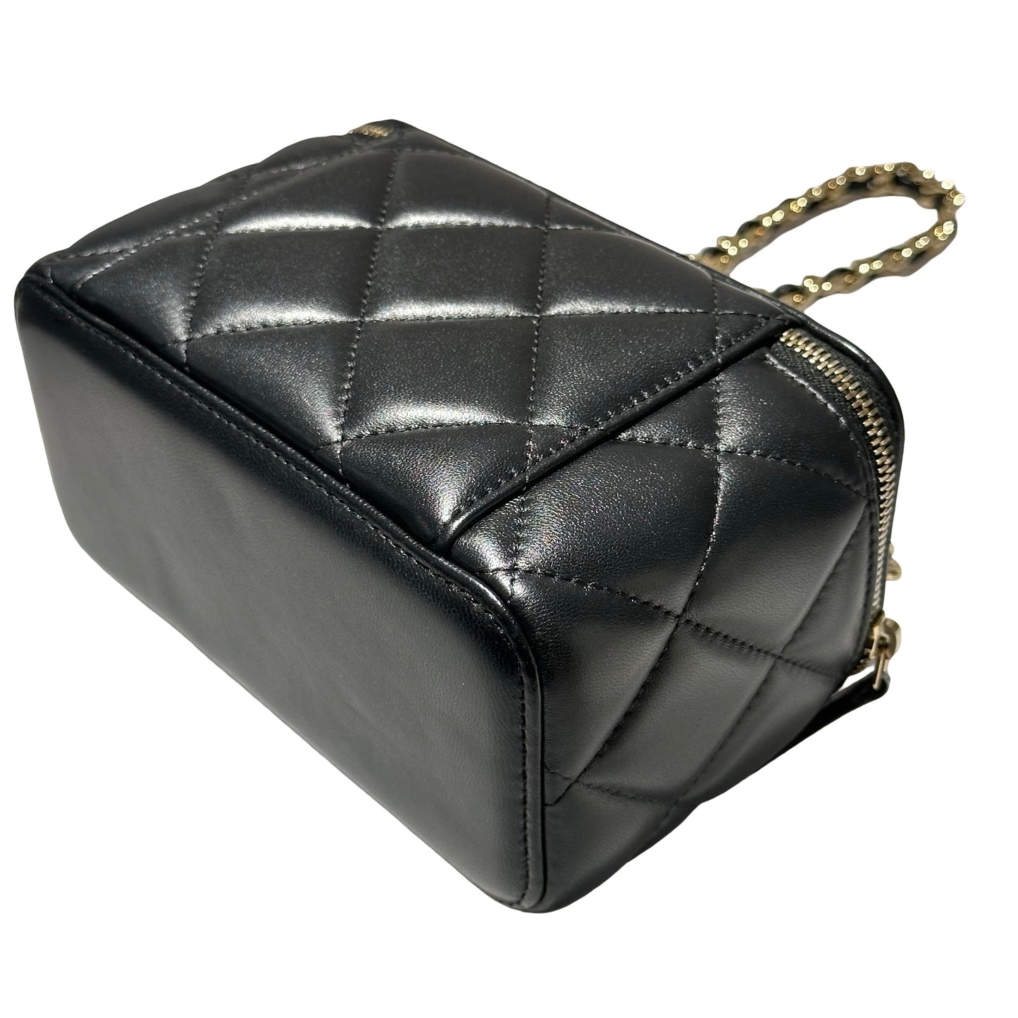 Used CHANEL Lambskin Leather Vanity Case Cross Body Bag Black GHW