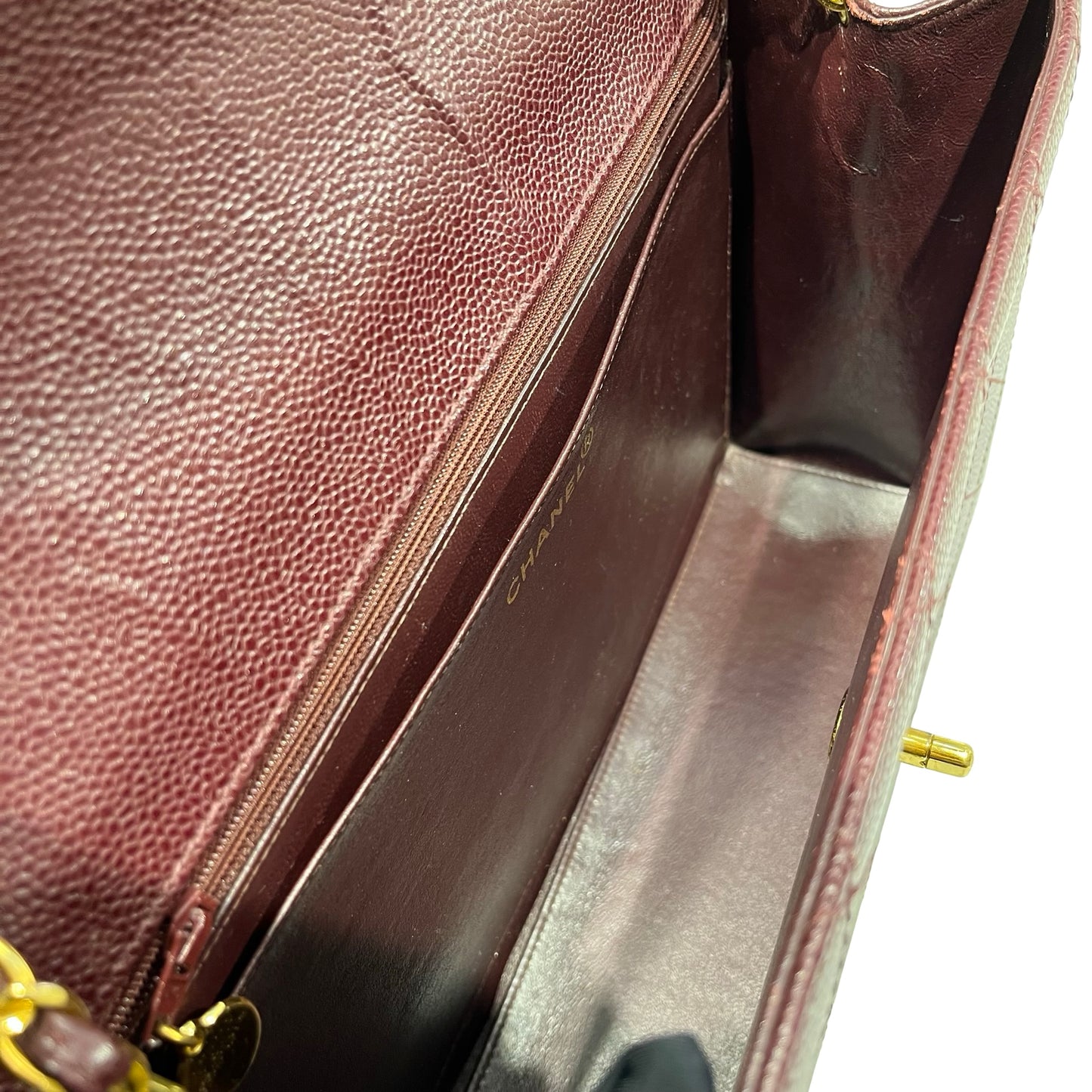 Used CHANEL Caviar Leather Vintage Half Flap Chain Shoulder Bag Burgundy