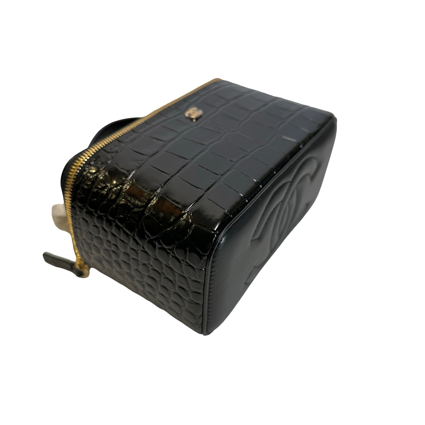 Brand New CHANEL Croc-embossed Vanity case Vanity case Black Gold hardware