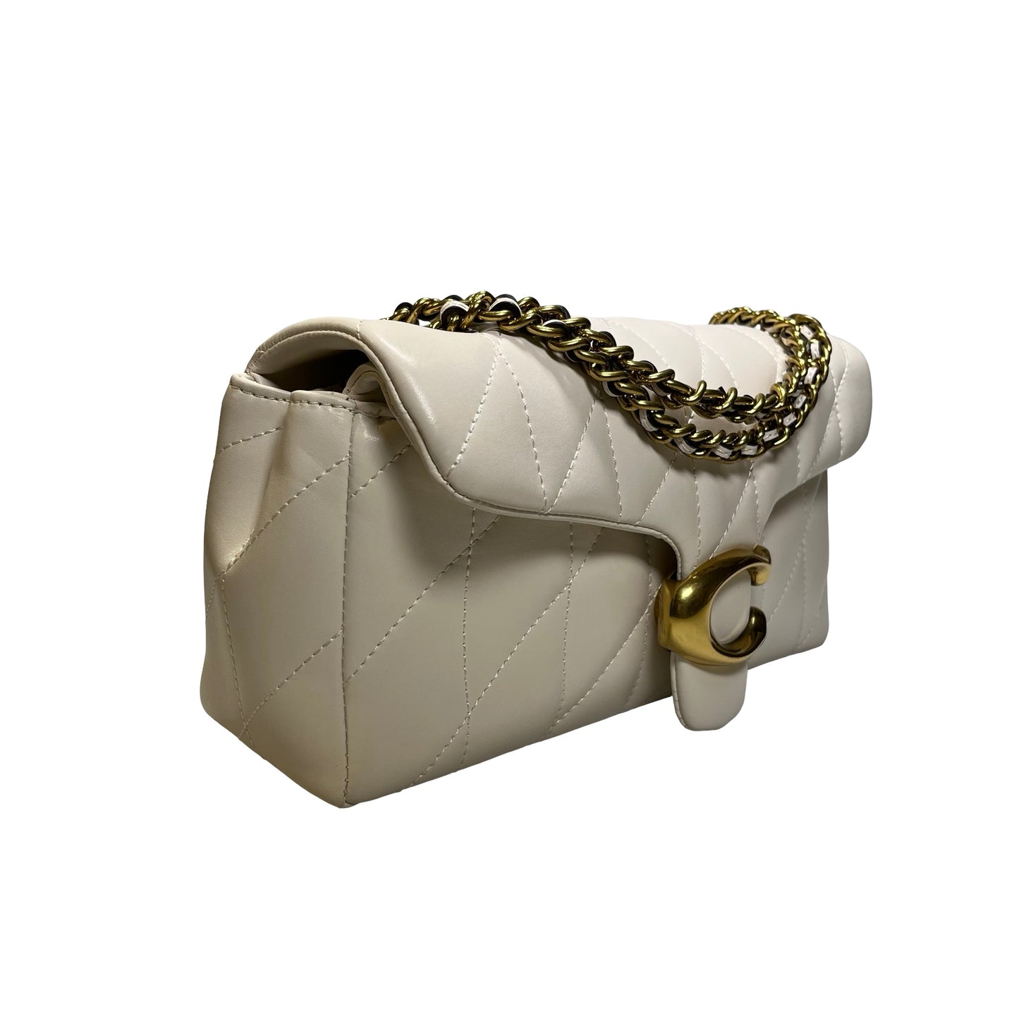 Used COACH Quilted Leather Quilted Tabby Chain Shoulder Bag White GHW