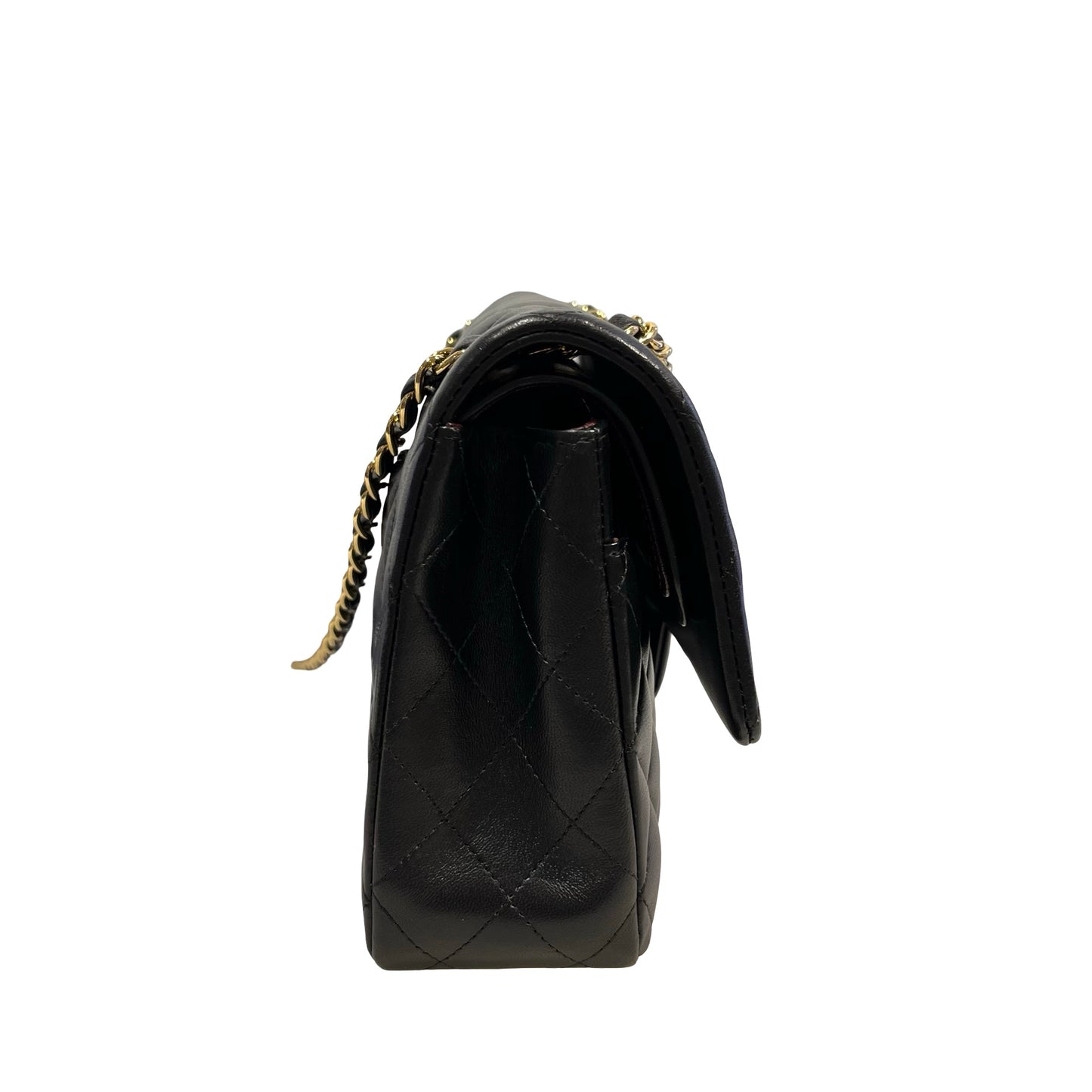 Used CHANEL Quilted Lambskin Classic Flap Chain Shoulder Bag Black Gold