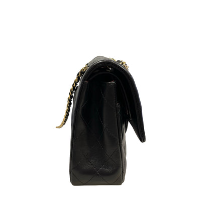 Used CHANEL Quilted Lambskin Classic Flap Chain Shoulder Bag Black Gold