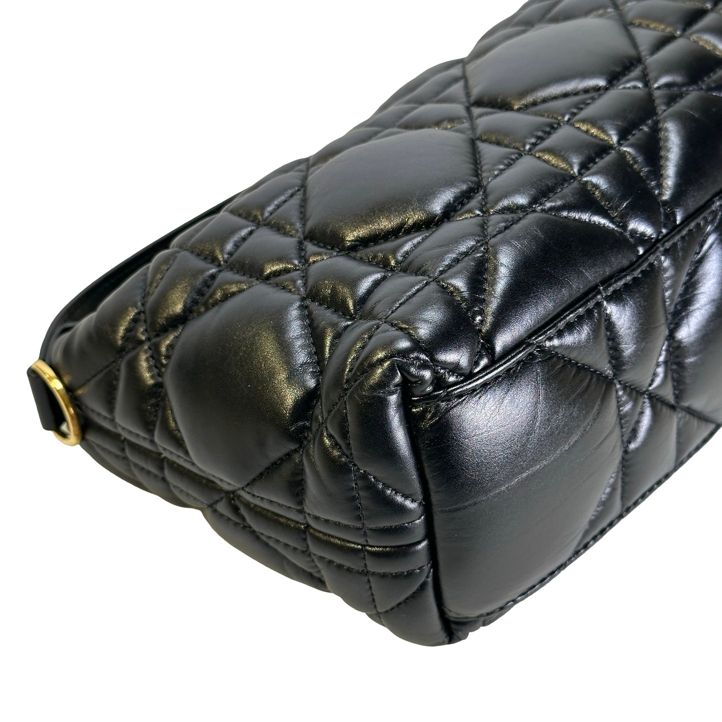 Used DIOR Cannage Leather Cannage Handbag Black Gold