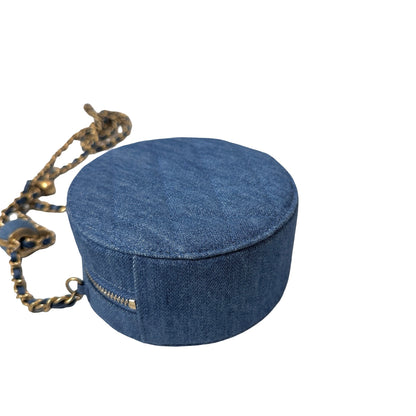 Used CHANEL Denim Chain with Gold Ball Cross Body Bag Denim Blue GHW