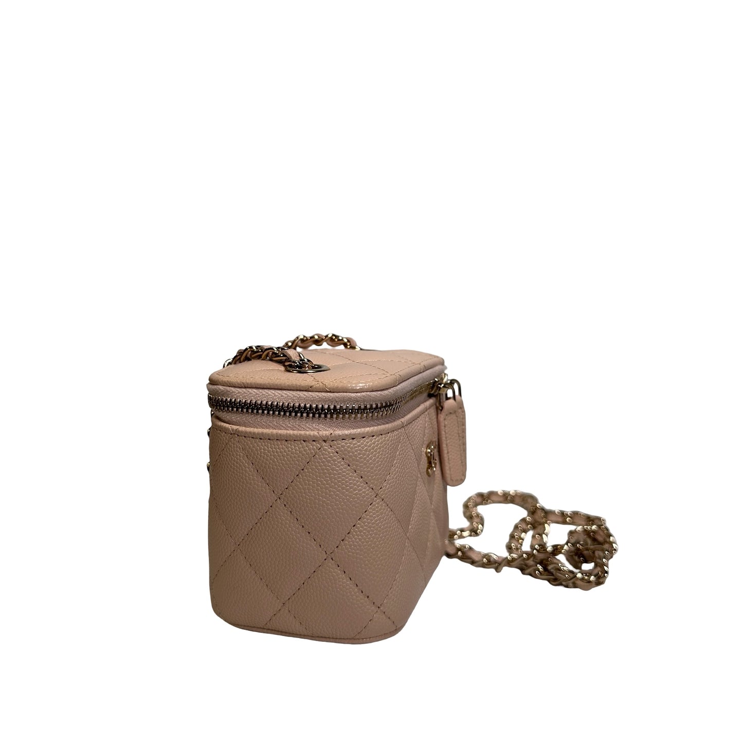 Used CHANEL Caviar Quilted Mini Vanity with Classic Chain Vanity case Beige Light Pink