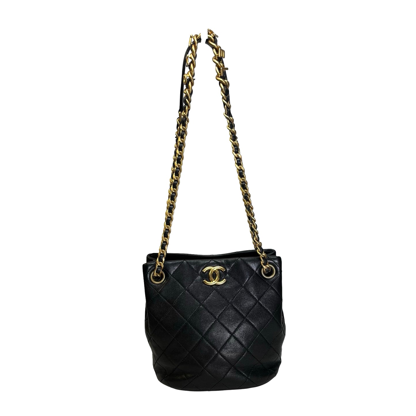 Used CHANEL Lambskin 23C Bucket Bag Black GHW