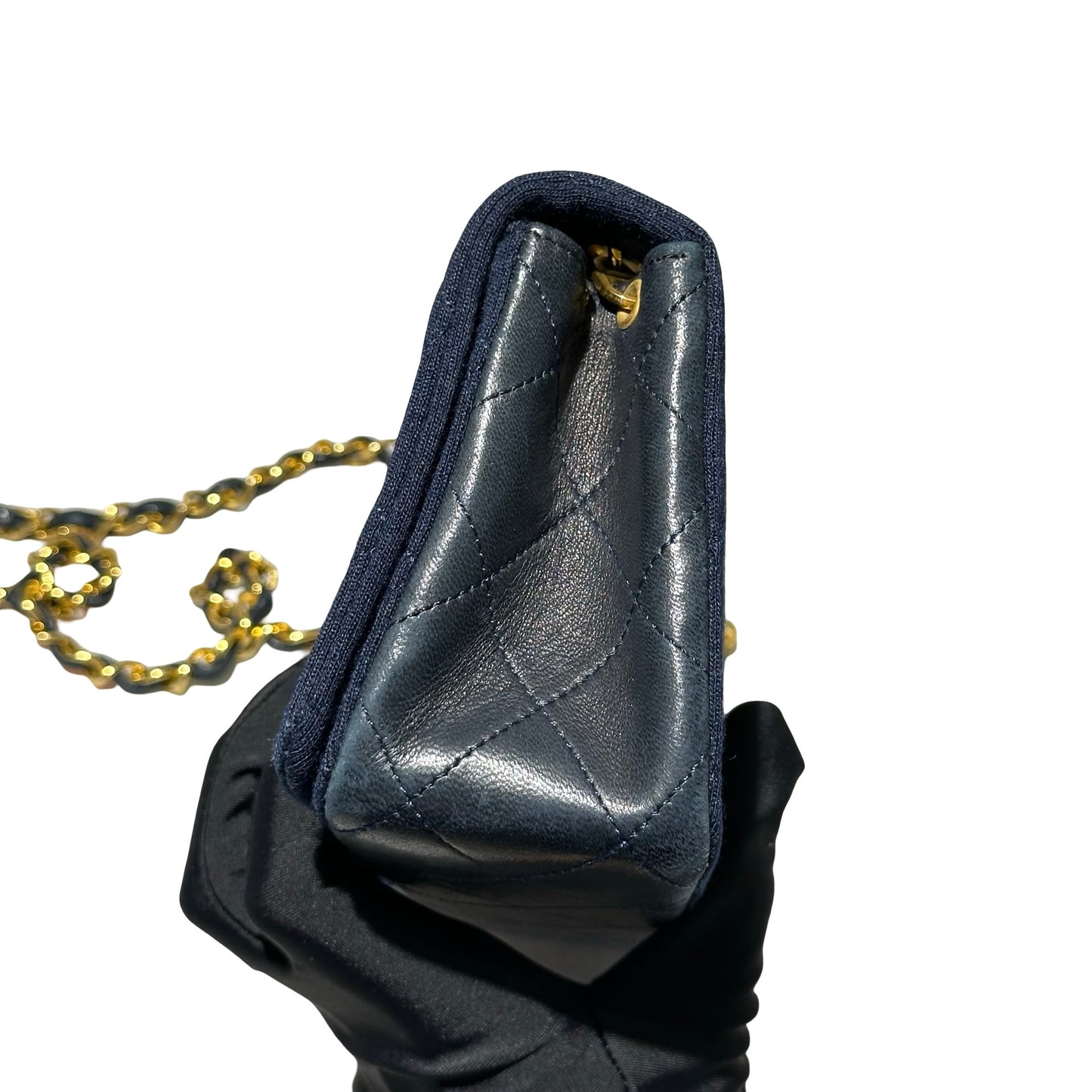 Used CHANEL Flap Cross Body Bag Navy Blue GHW
