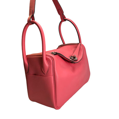 Used HERMES Leather Lindy Handbag Pink