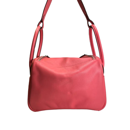 Used HERMES Leather Lindy Handbag Pink