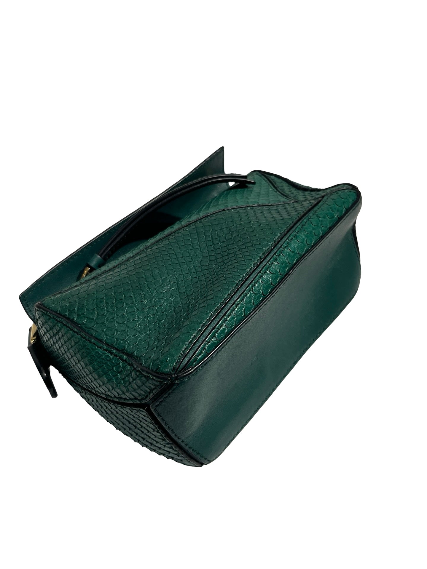 Used LOEWE Python Leather Puzzle Mini Crossbody Bag Green