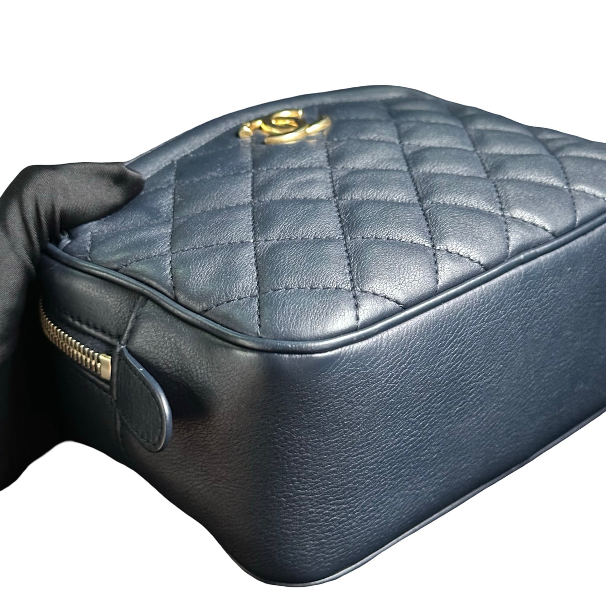 Used CHANEL Quilted Lambskin Camera Case Camera Bag Navy Gold