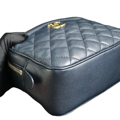 Used CHANEL Quilted Lambskin Camera Case Camera Bag Navy Gold