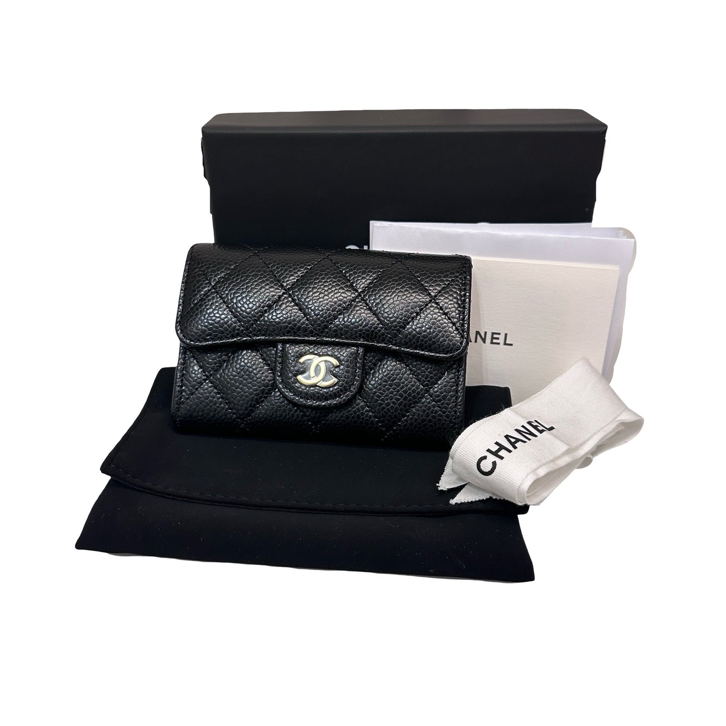 New CHANEL Calfskin Leather Wallet Black GHW