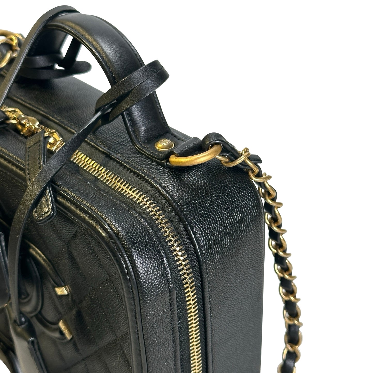 Used CHANEL Quilted Caviar CC Filigree Vanity Case Vanity case Black