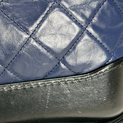 Used CHANEL Quilted Aged Calfskin Smooth Calfskin Gabrielle Hobo Bag Navy Black