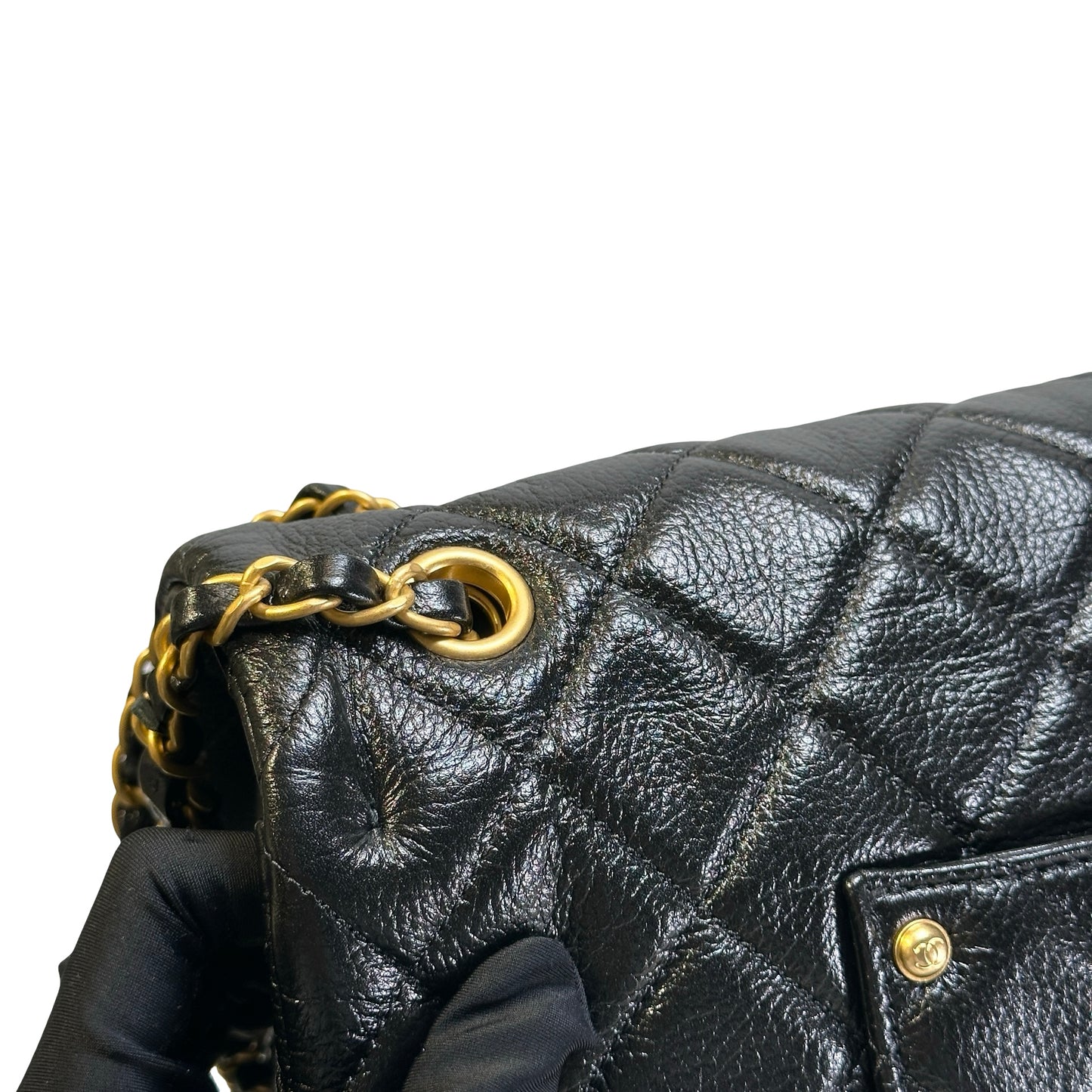 Used CHANEL Quilted Caviar Classic Flap Shoulder Bag Black Gold