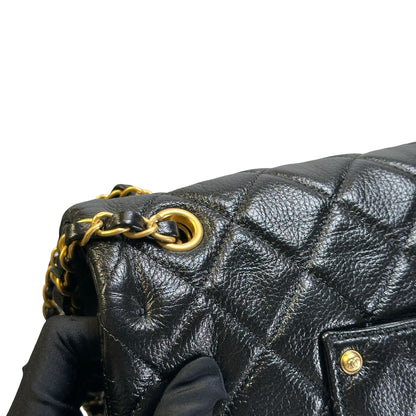 Used CHANEL Quilted Caviar Classic Flap Shoulder Bag Black Gold