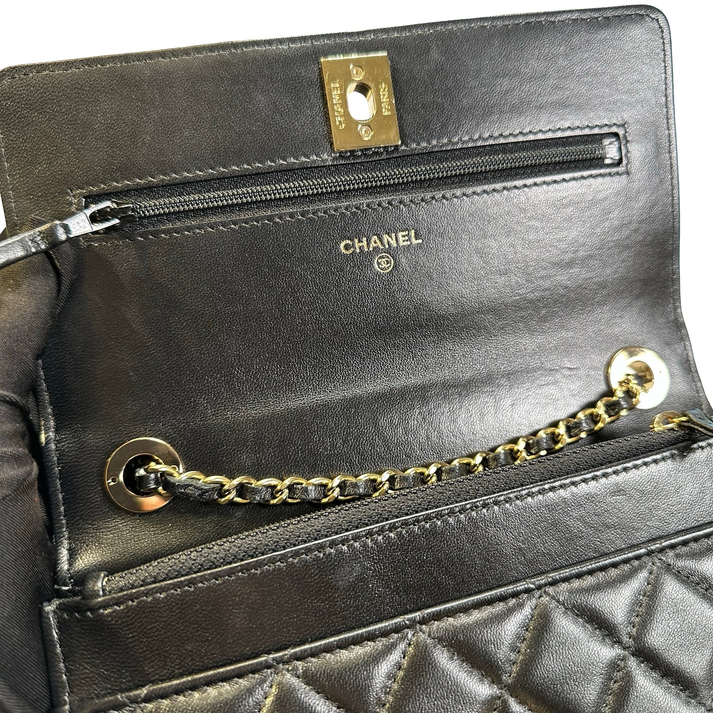 Used CHANEL Quilted Leather Wallet On Chain Wallet on chain Black