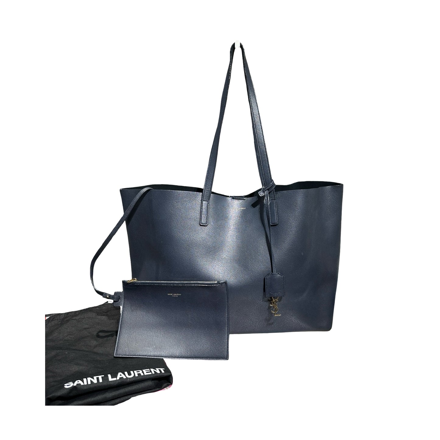 Used SAINT LAURENT East/West Supple Leather Shopping Bag Black GHW