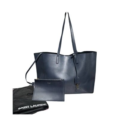Used SAINT LAURENT East/West Supple Leather Shopping Bag Black GHW