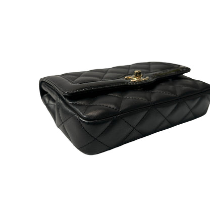 Used CHANEL Lambskin Leather Patent Leather Calfskin Leather 24B Flap Shoulder Bag Black PHW
