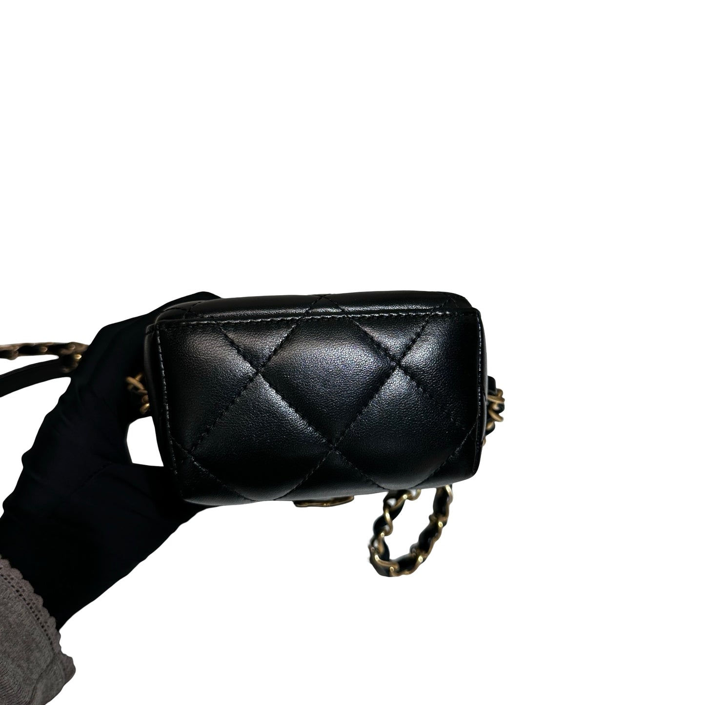 Used CHANEL Lambskin Leather Plexi Box Shoulder Bag Black GHW