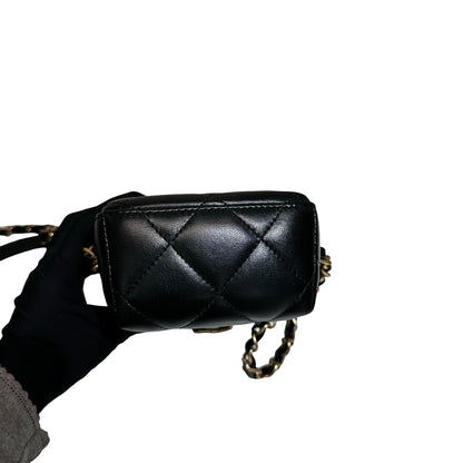 Used CHANEL Lambskin Leather Plexi Box Shoulder Bag Black GHW
