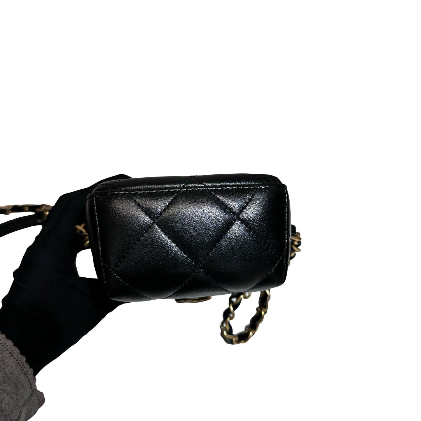 Used CHANEL Lambskin Leather Plexi Box Shoulder Bag Black GHW
