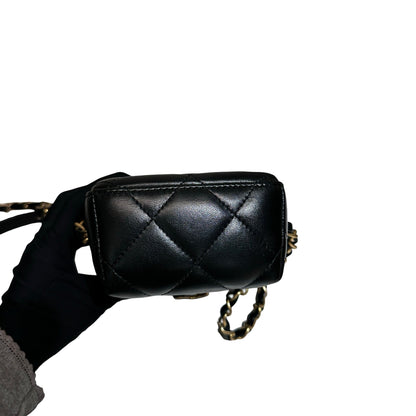 Used CHANEL Lambskin Leather Plexi Box Shoulder Bag Black GHW
