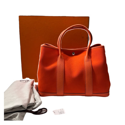 Used HERMÈS Canvas Garden Party 36 Tote Bag Orange (93) PHW