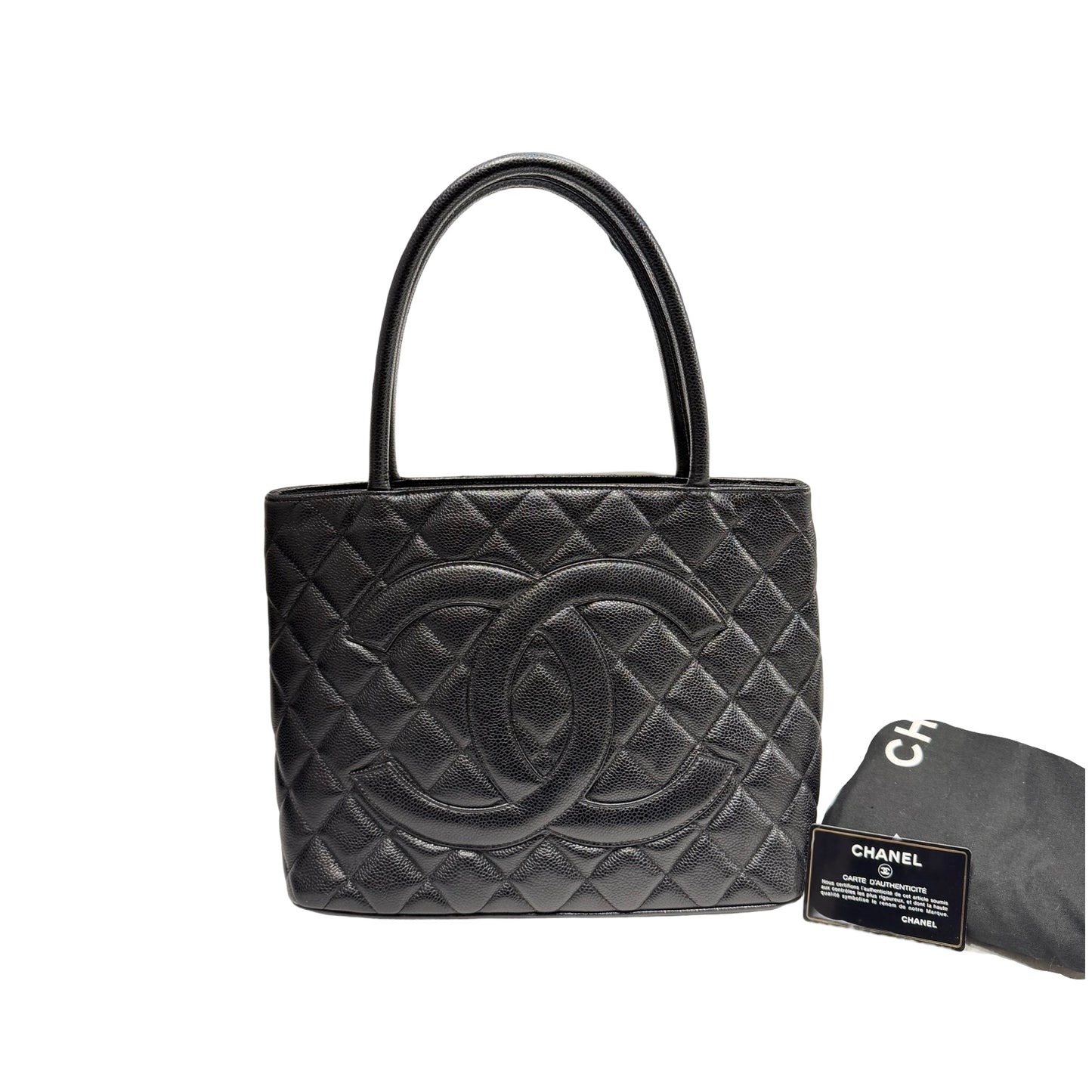 Used Chanel Calfskin Leather Vintage Tote Bag Black GHW