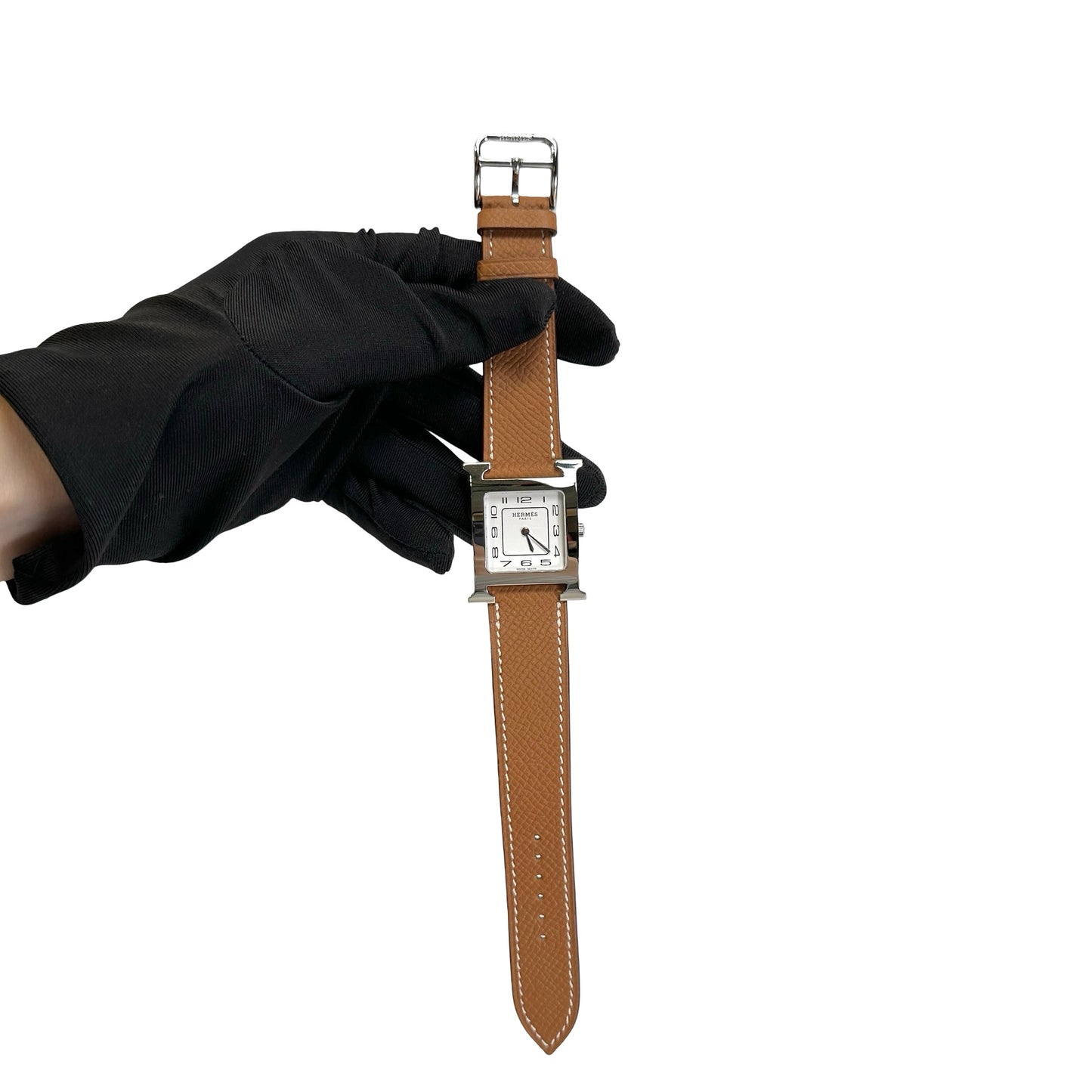 Brand New HERMES Leather H Watch Watch Brown Silver White