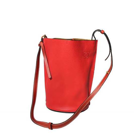Used LOEWE Calfskin Leather Gate Bucket Bag Red GHW