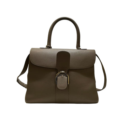 Used DELVAUX Leather Brillant Handbag Grey，PHW