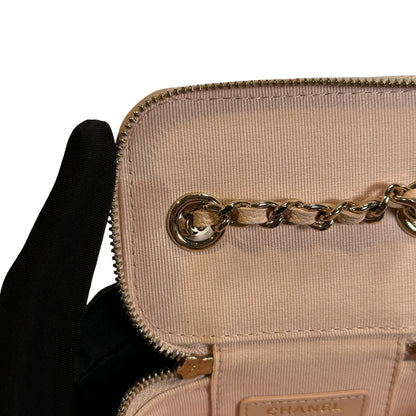 Used CHANEL Caviar Quilted Mini Vanity with Classic Chain Vanity case Beige Light Pink