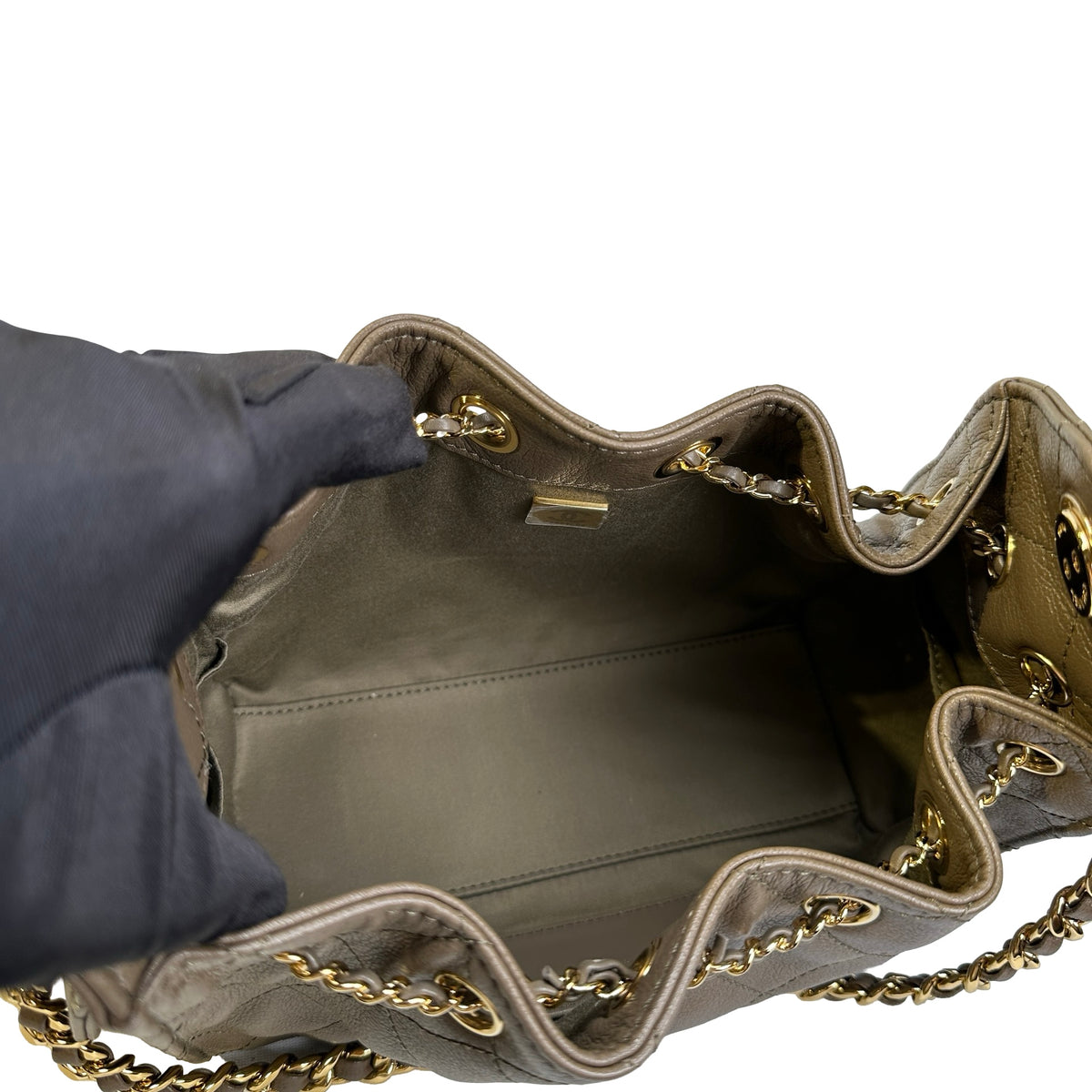 Used CHANEL Quilted Calfskin Mini 25 Bag Shoulder Bag Dark Khaki GHW